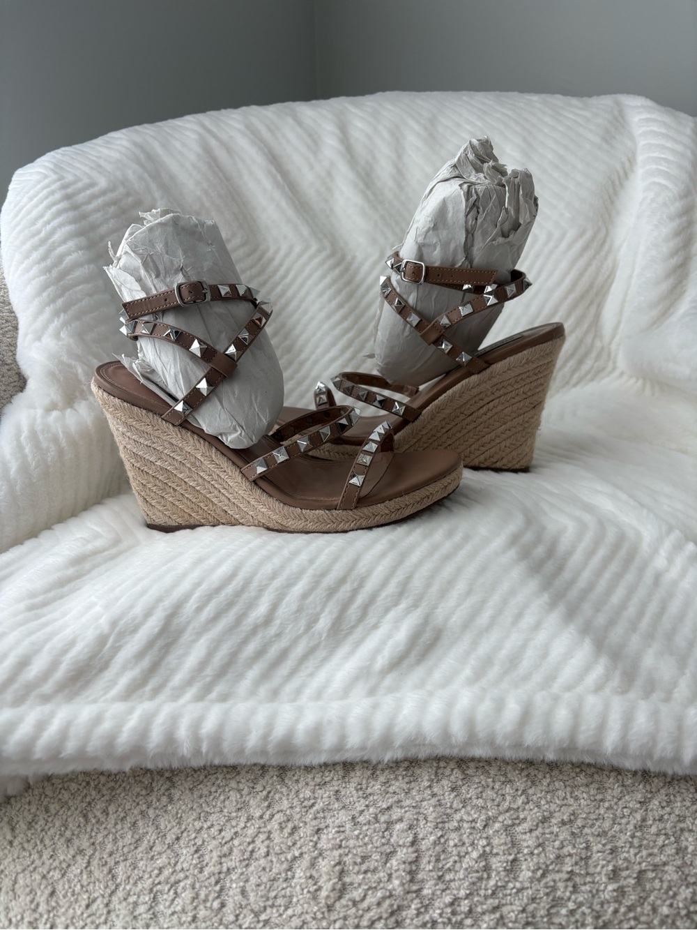Steven By Steve Madden Taupe Studded Espadrille Wedge Sandals